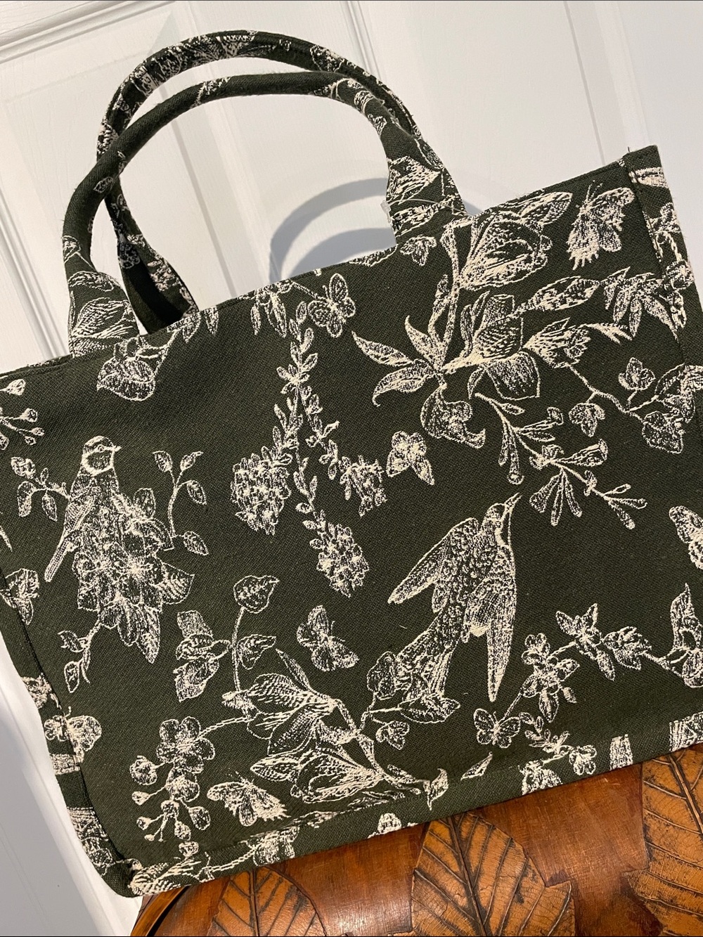 Francesca's Collections Olive Green Floral Canvas Tote - Picture 2 of 12